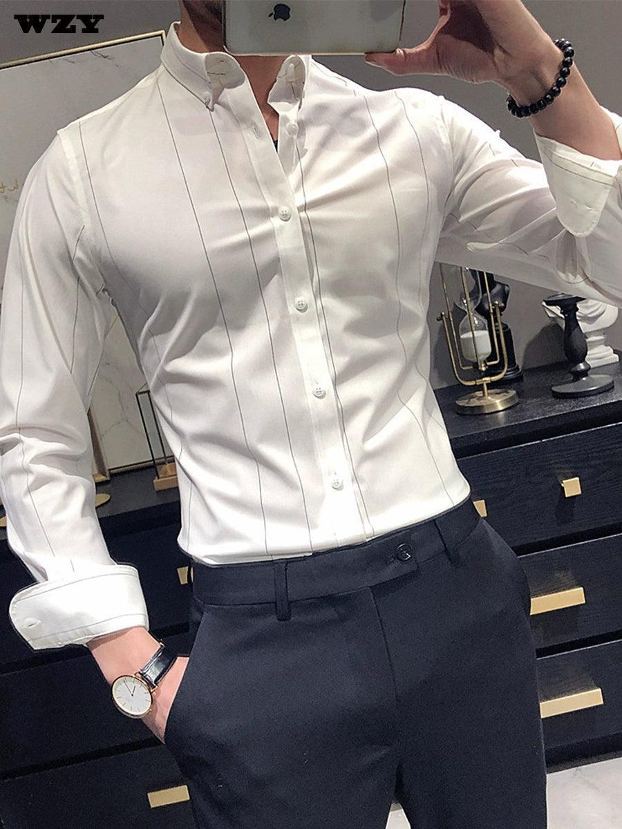 Men's High-End Striped Long-Sleeved Slim Fit Shirt - Business Casual - ClubOn