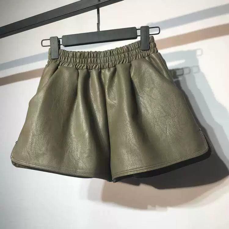 Girls' High Waist PU Leather Shorts – Stylish Autumn & Winter Wear - ClubOn