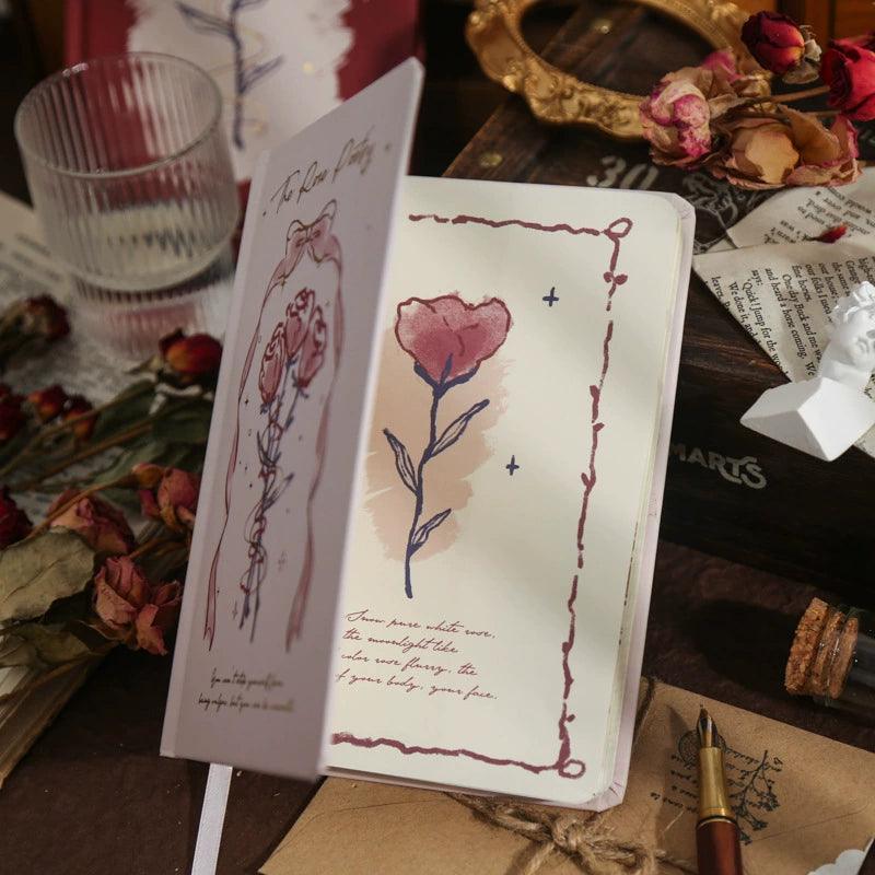 Rose Epic Retro Hardcover Notebook – Hand-Painted Flower Illustration - ClubOn