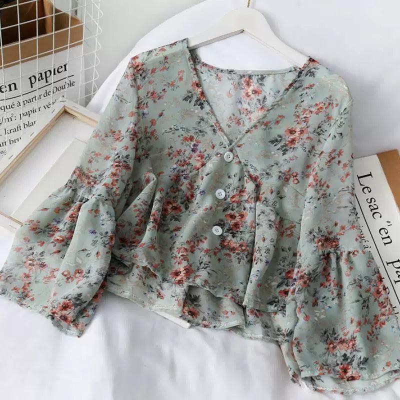 Women’s Temperament Chiffon Floral Blouse – Soft Retro Summer Top - ClubOn