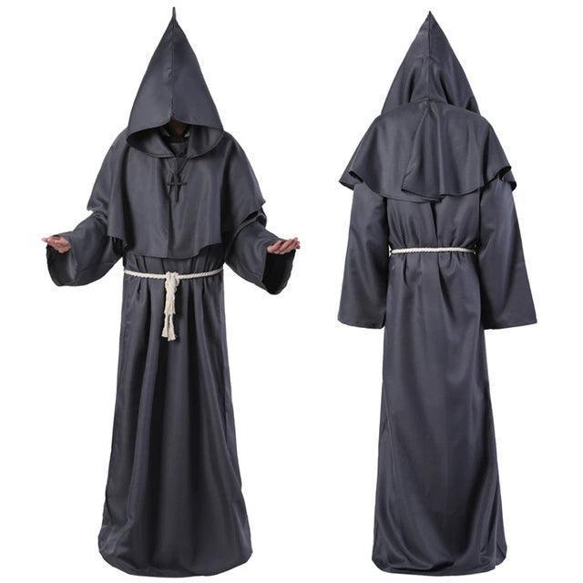 Halloween Medieval Priest Cosplay Costume – Hooded Cloak & Robe Set - ClubOn