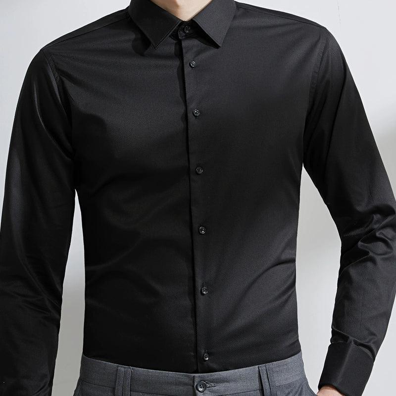 Men's Long-Sleeved Slim-Fitting Non-Iron Business Formal Shirt with Cufflinks - ClubOn