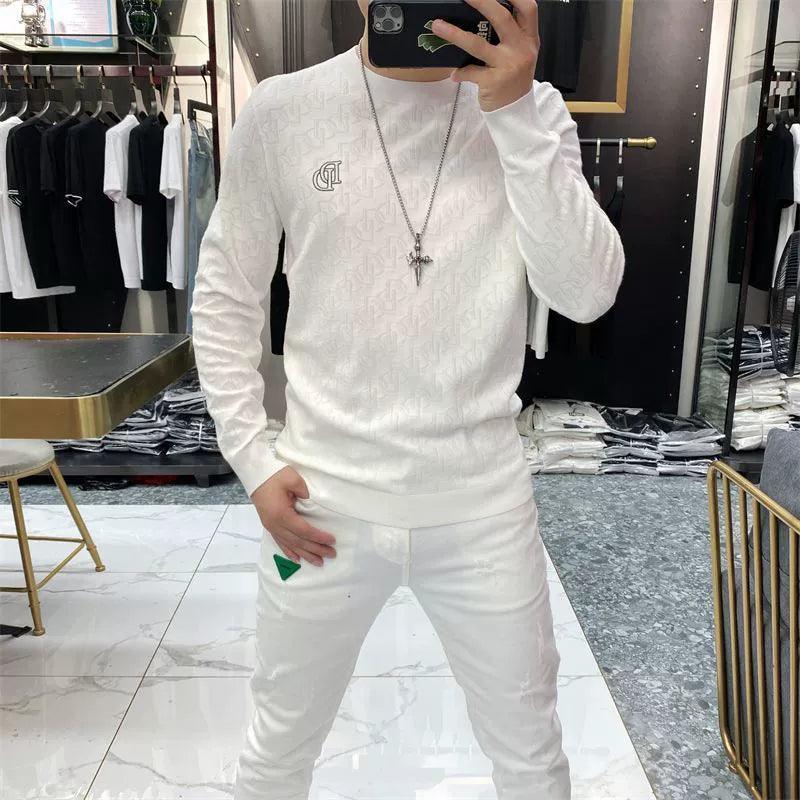 Men's Round Neck Sports Sweater - Long Sleeve Jacquard Knit - ClubOn