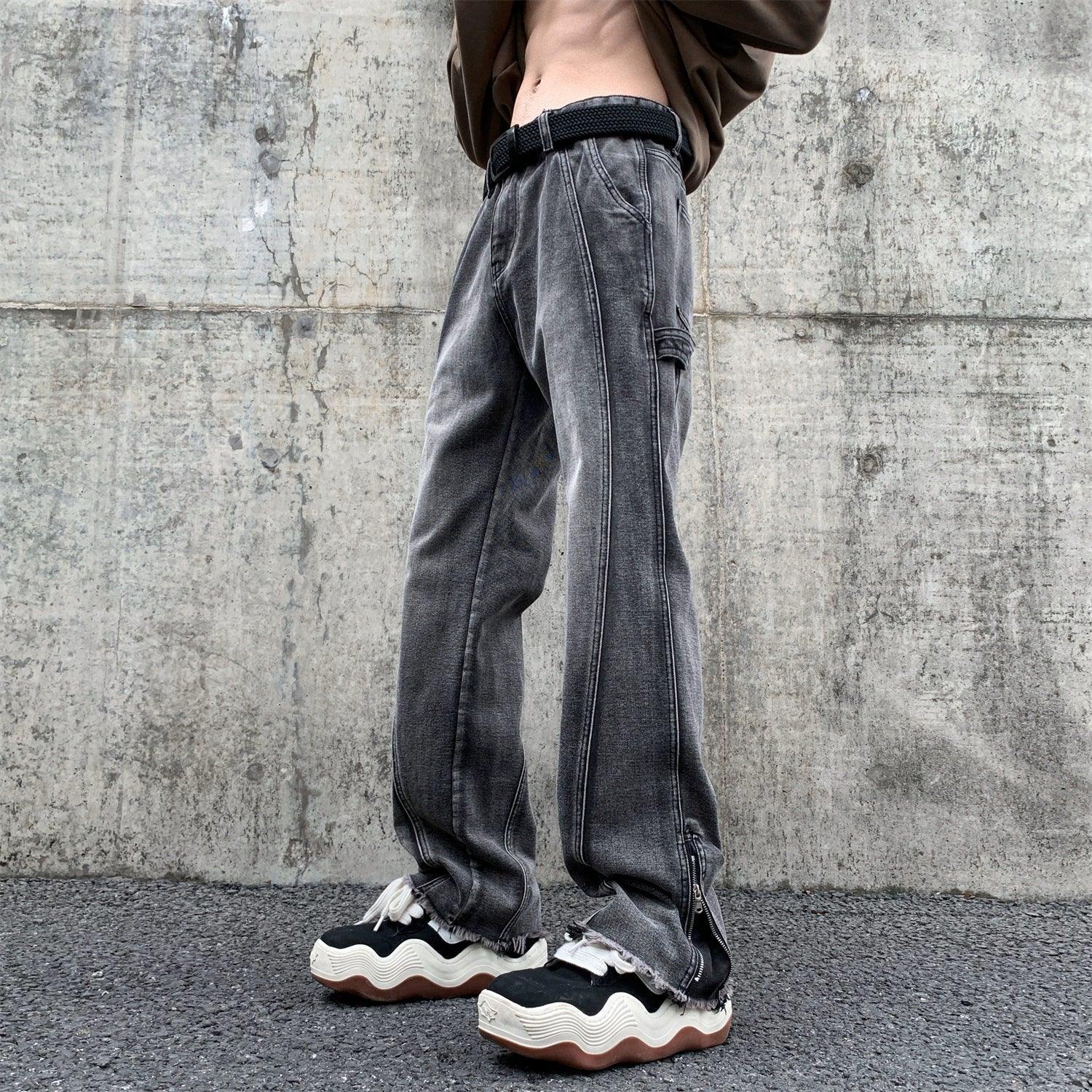 Workwear Jeans – High Street Vibe Straight Leg Raw Edge Pants - ClubOn