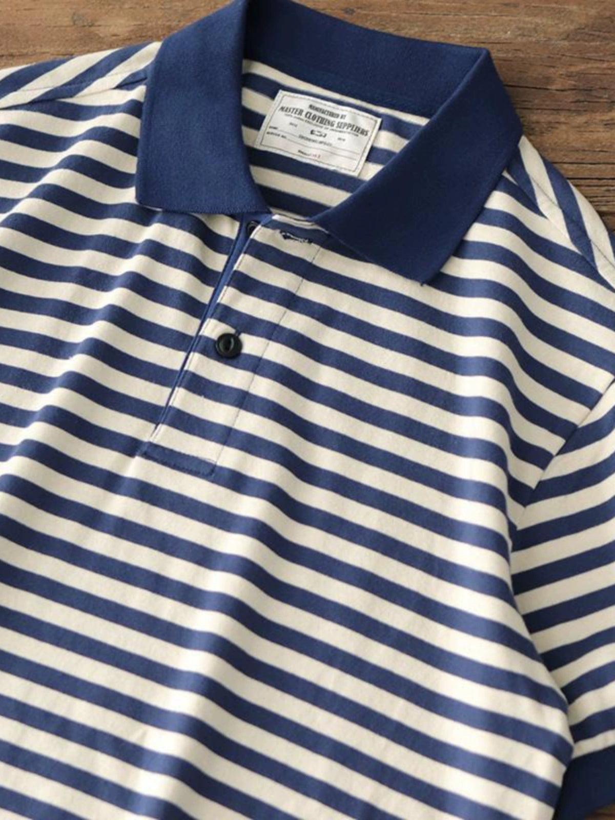 Large Size Men's Retro Striped Polo Shirt – Summer, Loose Fit - ClubOn