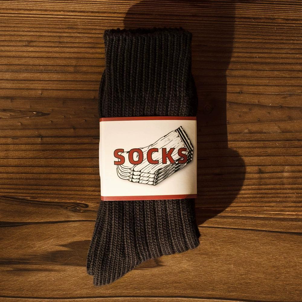 Winter Mid-Tube Pure Cotton Socks – Black Solid Color, Warm, Couple Style, Japanese Cotton for Men & Women - ClubOn