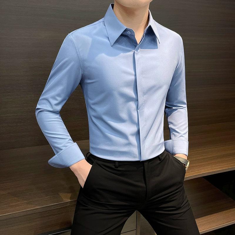 Business Casual Shirts Men's Long-Sleeved Work Clothes Spring and Autumn Large Collar Shirts - ClubOn