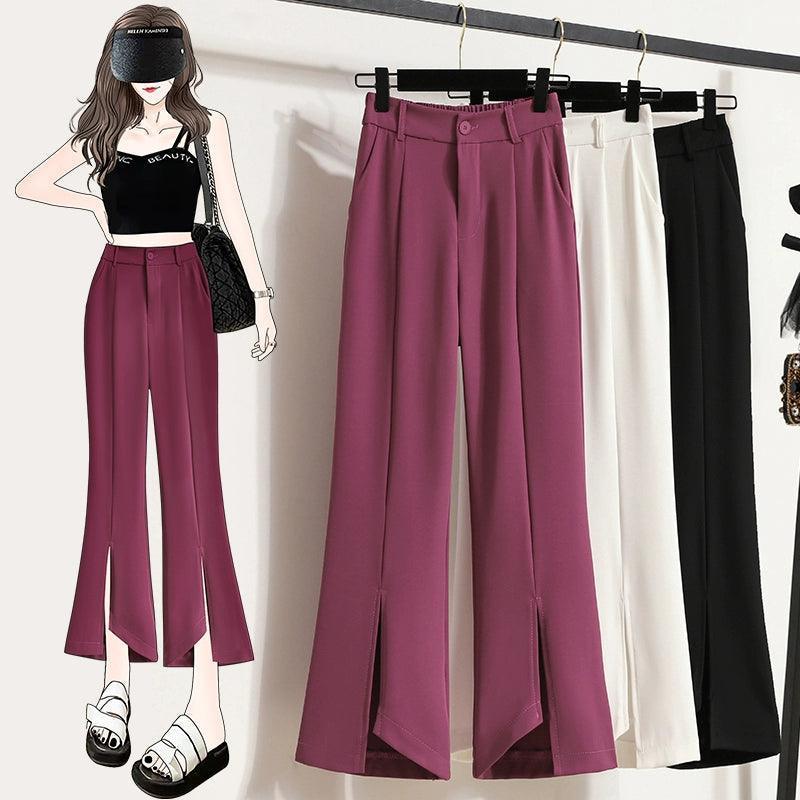 Ice Silk Slit Flared Pants for Women – Summer Style - ClubOn
