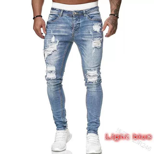 Men’s Jeans Jogger Pants – Ripped Denim Trousers - ClubOn