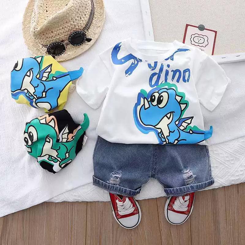 Boys Summer Dinosaur Set - Crewneck Short-Sleeved Cotton T-Shirt - ClubOn