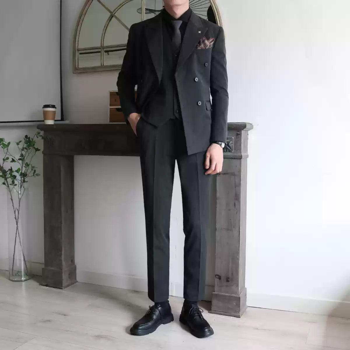 Peaked Lapel Double-Breasted Suit for Men - Wedding Groom High-End Formal Three-Piece Suit for Groomsmen - ClubOn