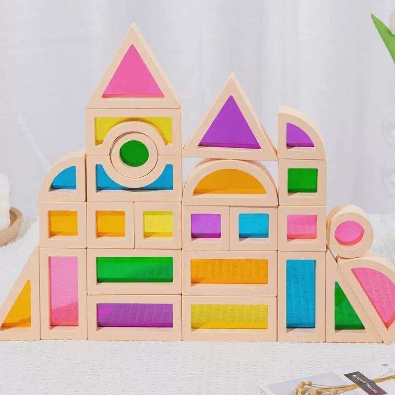 Kid Montessori Wooden Toy Rainbow Stacking Acrylic Blocks – Educational Fun - ClubOn