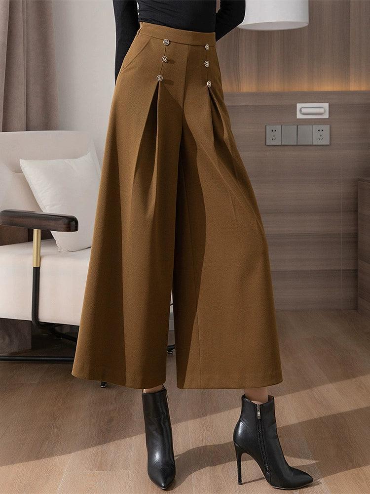 High-Waist Narrow Wide-Leg Cropped Pants for Women - ClubOn