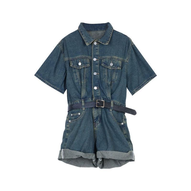 Retro Hong Kong Style Denim Jumpsuit for Women - ClubOn
