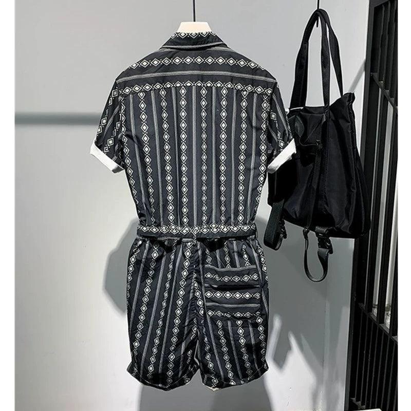 Men’s Summer Overalls Jumpsuit – Short-Sleeved Casual Loose Fit with Printed Design - ClubOn