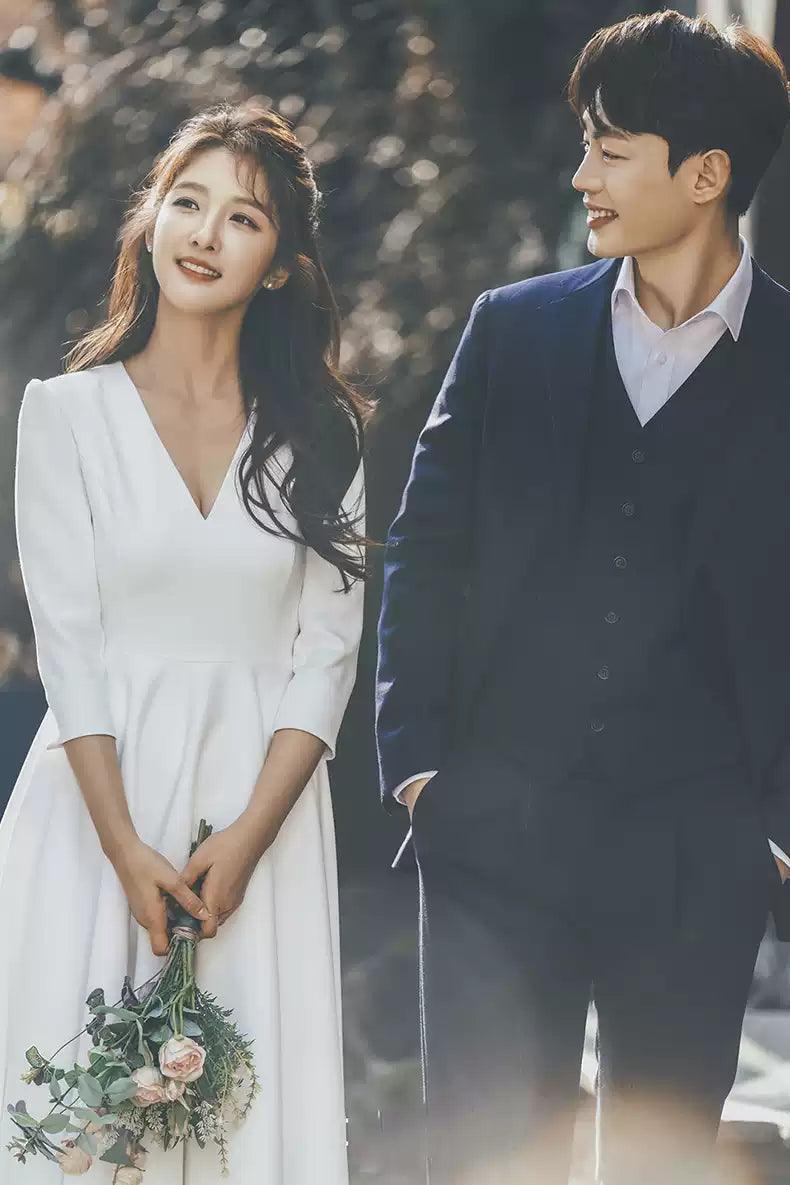 Plus-Size Simple Wedding Dress, Satin Mini Dress for Wedding - ClubOn