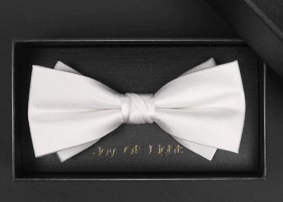 White Bow Tie for Men - Wedding Glossy Business Suit Formal Suit Groom Solid Color Bow Tie - ClubOn