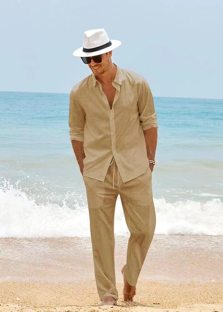 Fashion Stand-Up Collar Shirt & Pants Set - Versatile Men's Outfit - ClubOn