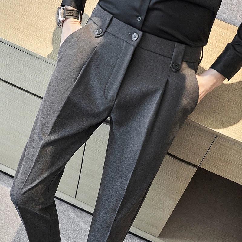 Light Luxury Casual Trousers for Men, High-End Double Pleated Elegant Men's Nine-Point Suit Trousers, Trendy Light Mature Style - ClubOn