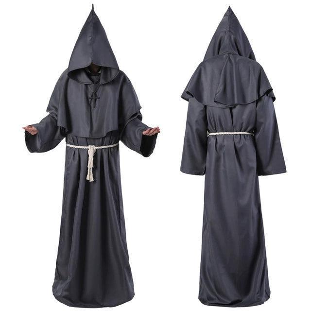 Halloween Medieval Priest Cosplay Costume – Hooded Cloak & Robe Set - ClubOn