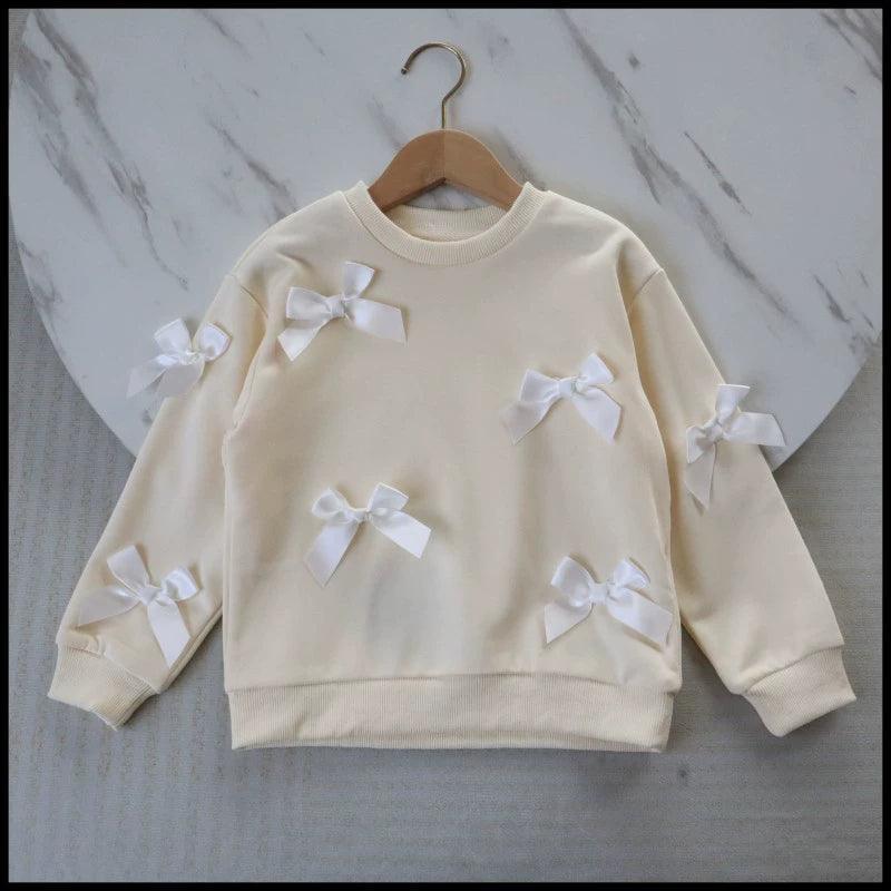 Autumn Bow Cotton Sweater for Little Girls – Stylish & Cozy - ClubOn