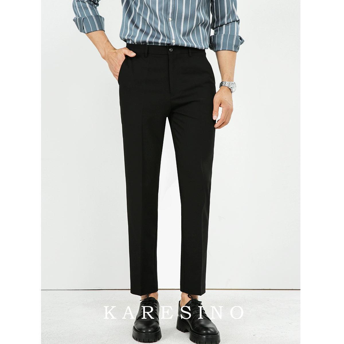 KARESINO Men's Solid Color Straight Drape Slim Suit Pants Business Gentleman Casual Trousers - ClubOn