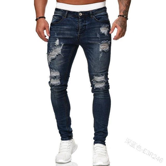 Men’s Jeans Jogger Pants – Ripped Denim Trousers - ClubOn