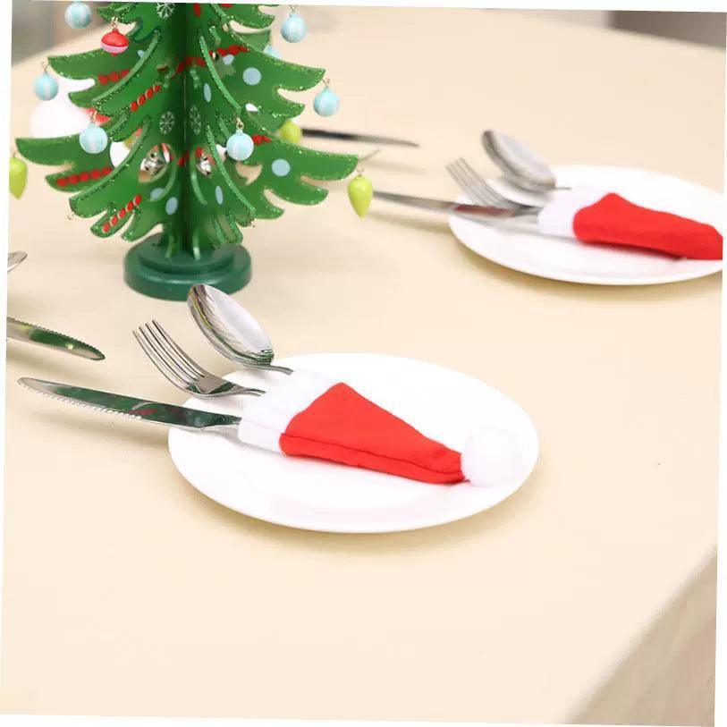 Christmas decorations Santa hat knife fork set wine bottle - ClubOn