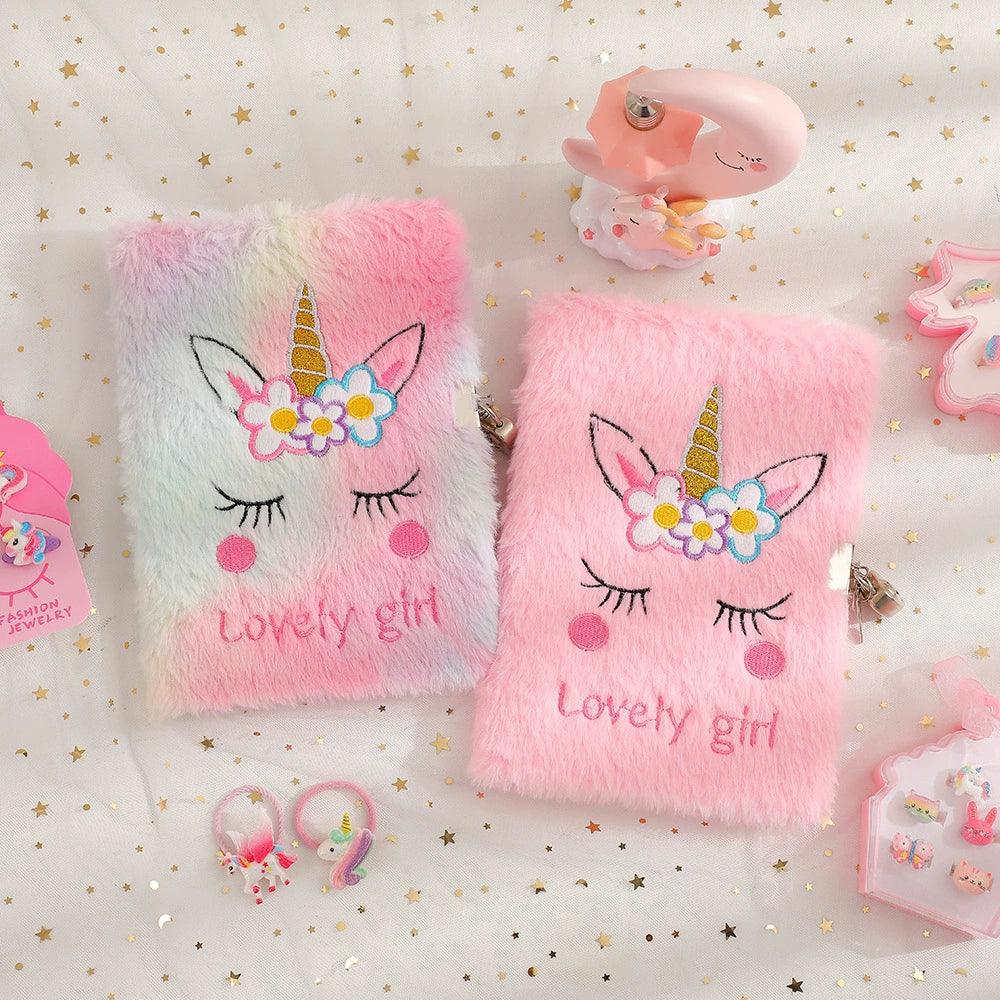 Plush Notebook with Lock – Unicorn A5 Journal & Diary - ClubOn