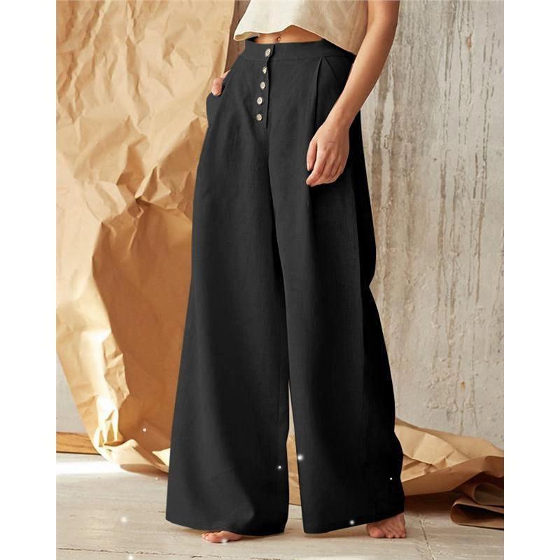 Casual Linen Wide-Leg Trousers for Women - ClubOn