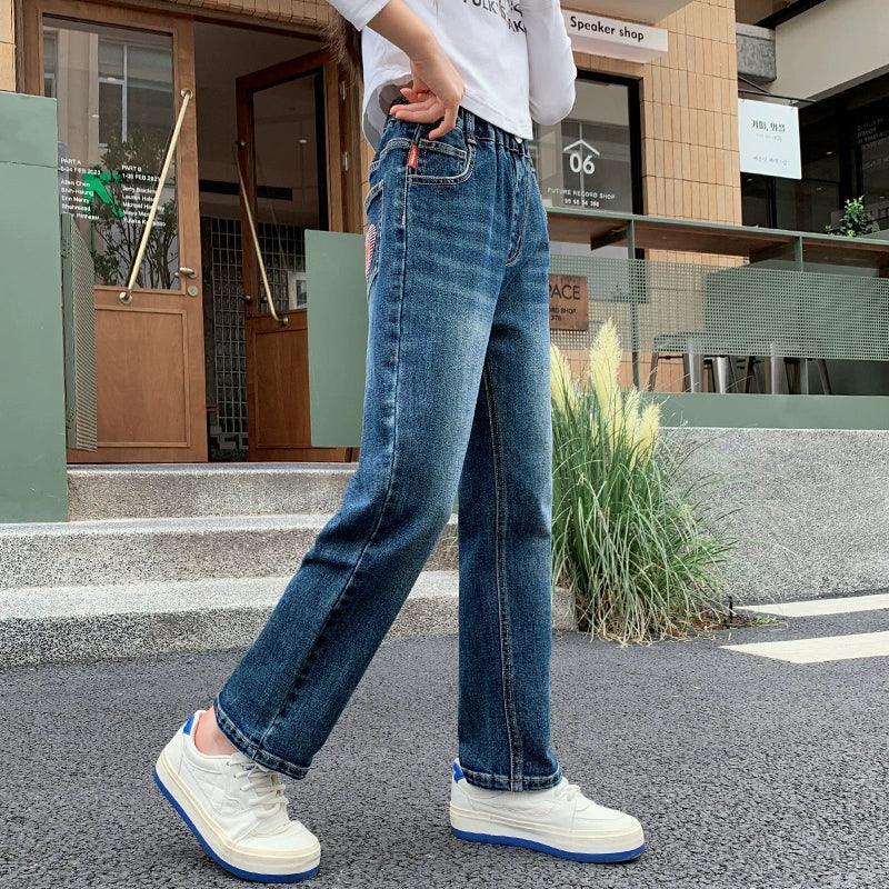 Girls' One-Piece Fleece Denim Pants – Cozy Autumn Outerwear - ClubOn