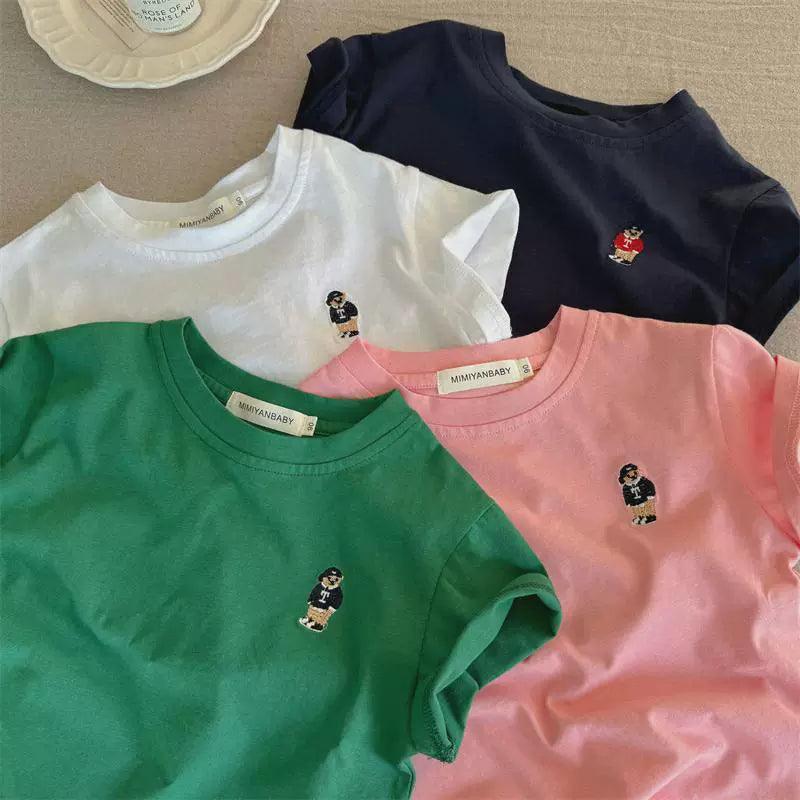Summer Baby Boys Suit – Embroidered Bear Badge Tees - ClubOn