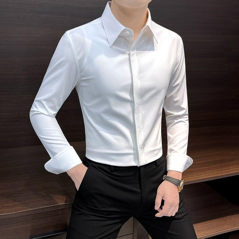 Business Casual Shirts Men's Long-Sleeved Work Clothes Spring and Autumn Large Collar Shirts - ClubOn