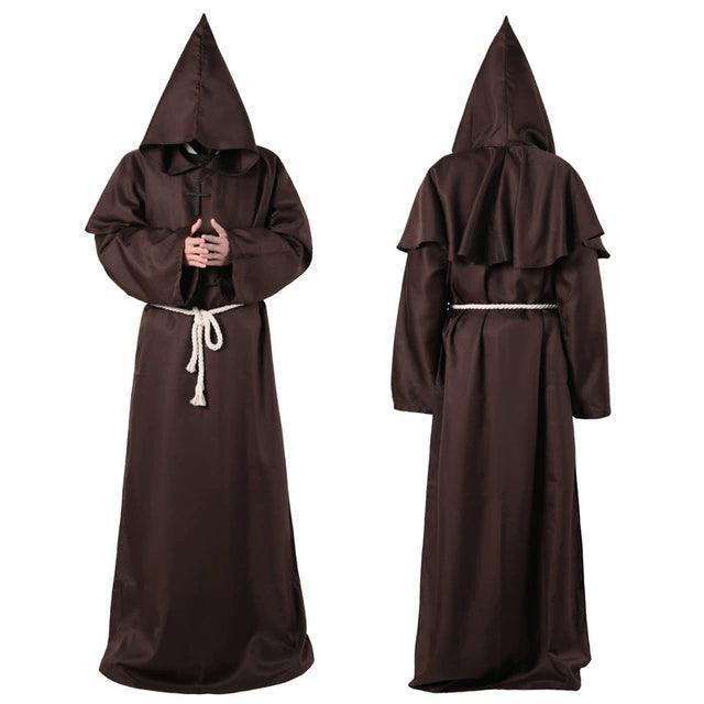 Halloween Medieval Priest Cosplay Costume – Hooded Cloak & Robe Set - ClubOn
