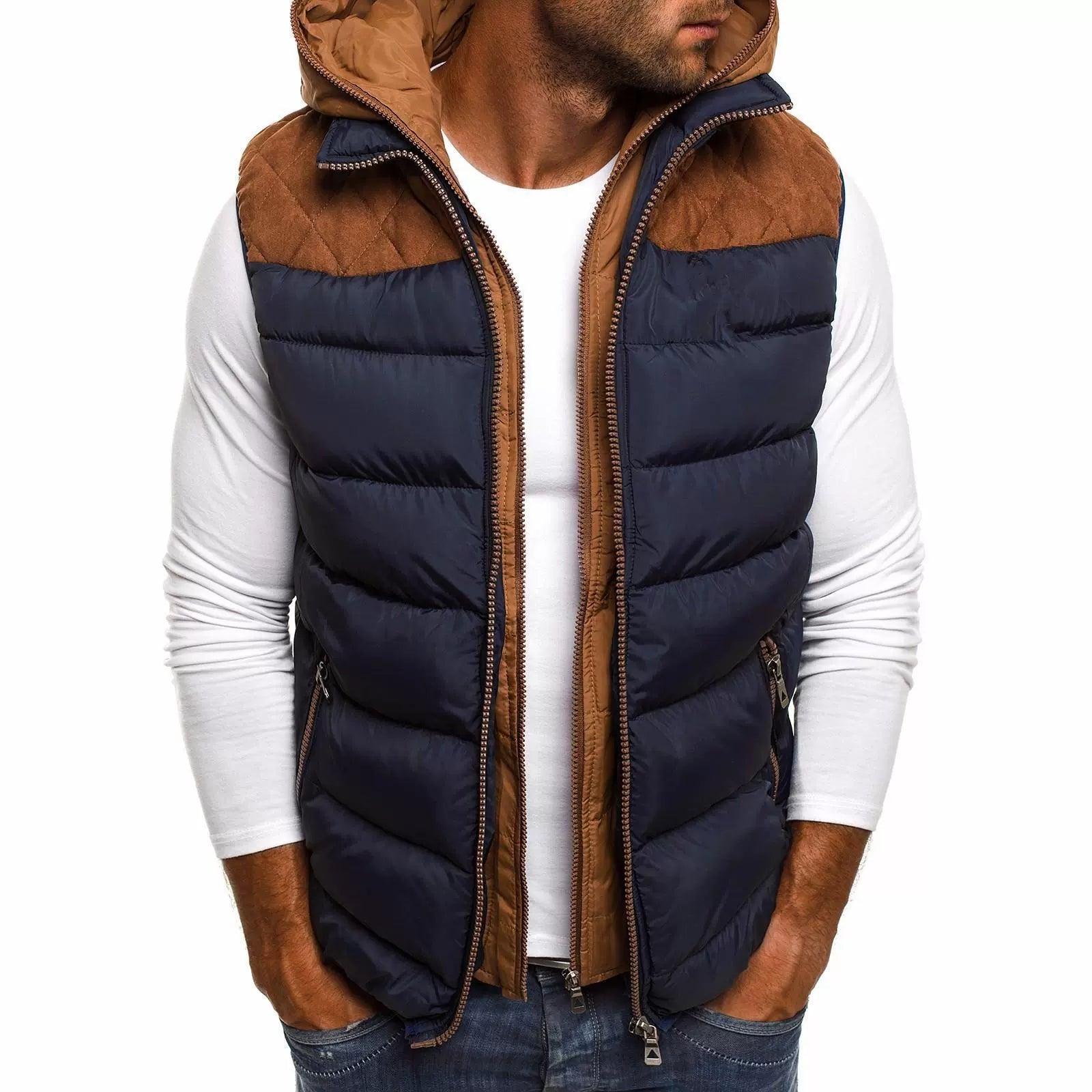Men’s Fashion Color Blocking Hooded Cotton Jacket Vest - ClubOn