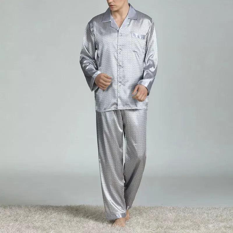 Men's Satin Silk Pajama Sets – Casual Sleepwear Nightgown, Loose Fit - ClubOn