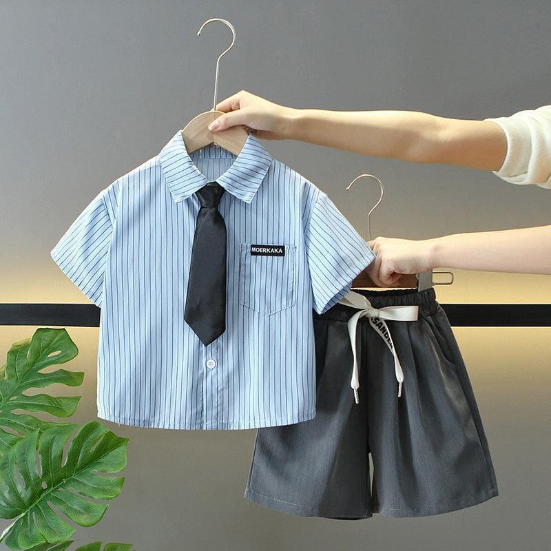 Boys' College Style Striped Shirt Suit - ClubOn