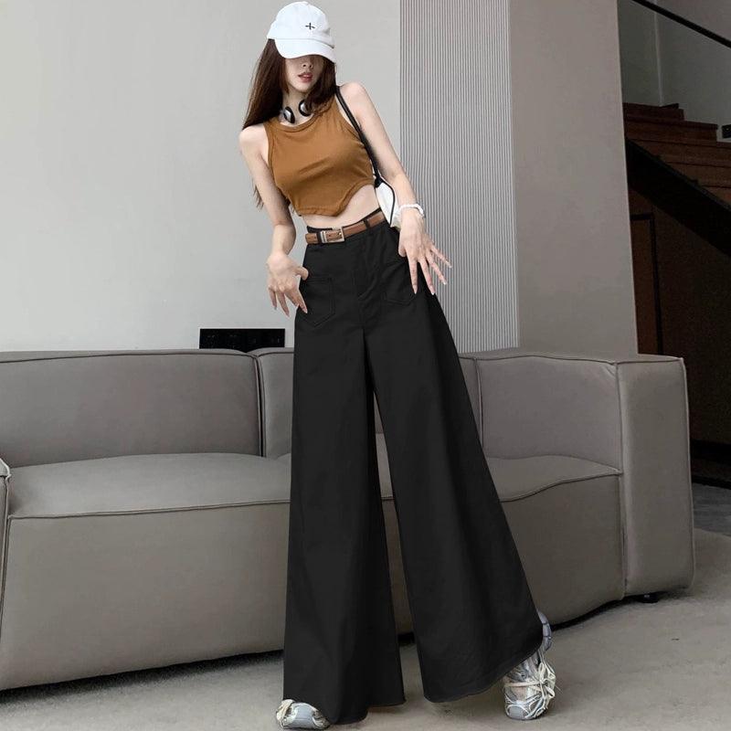 Retro Apricot White Wide-Leg Denim Pants for Women - ClubOn