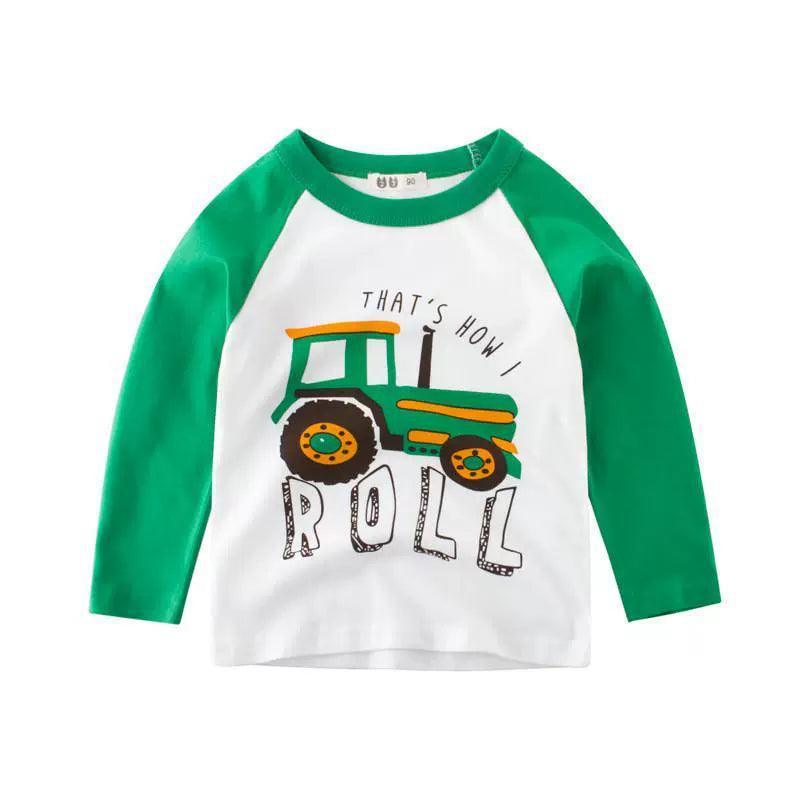 Kids Boys' Long Sleeve T-shirt – Excavator Print for Babies & Children - ClubOn