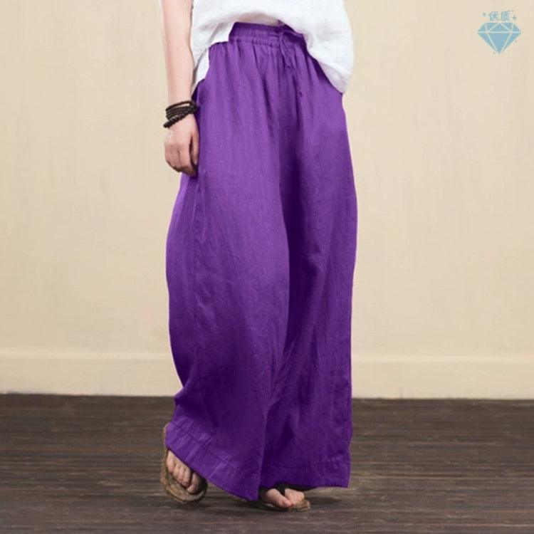 Women's High Waist Wide Leg Pants - Cotton Linen Casual - ClubOn