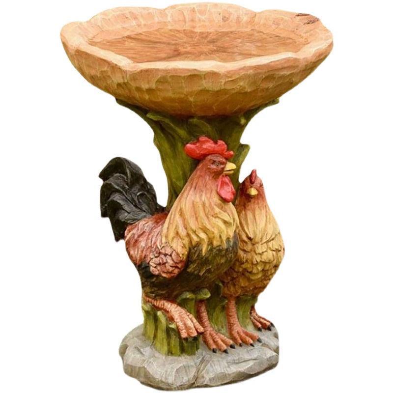 Resin Rooster & Hen Bird Bath – Garden Decoration & Feeder - ClubOn