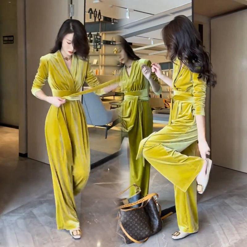 Hepburn Style V-Neck Jumpsuit for Women - ClubOn