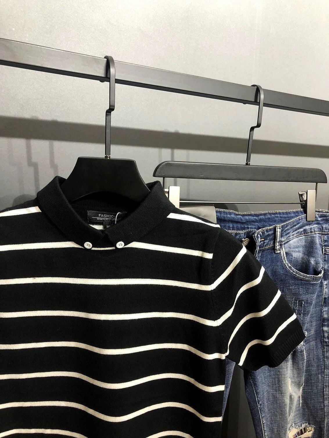 Men's Ice Silk Striped Polo Shirt - 2024 Summer Slim Fit T-Shirt - ClubOn