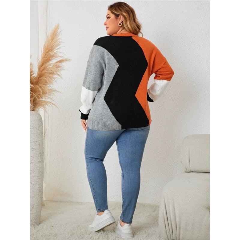 Plus Size Colorblock Sweater - Fashionable XL-3XL Women's Top - ClubOn