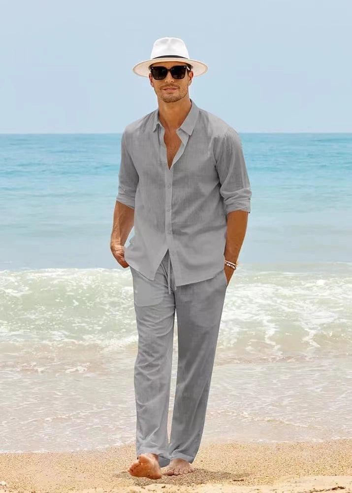 Fashion Stand-Up Collar Shirt & Pants Set - Versatile Men's Outfit - ClubOn