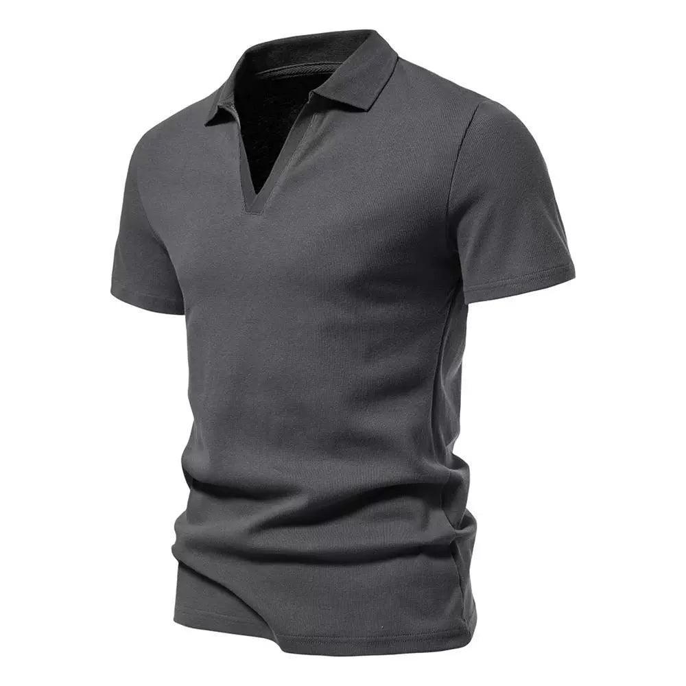 Men’s European & American Retro V-Neck Lapel T-Shirt – Slim Fit Cotton Shirt - ClubOn