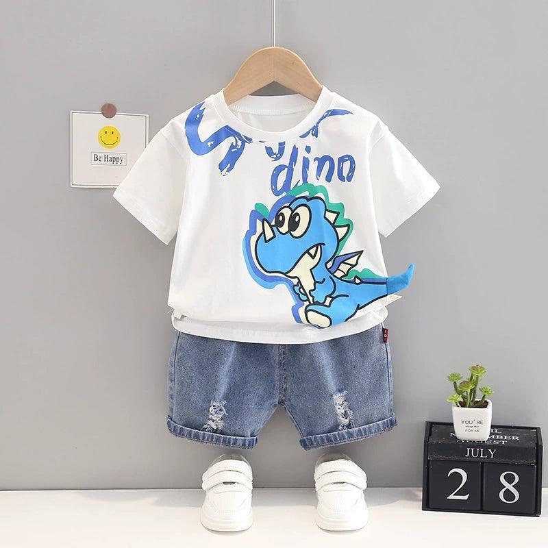 Boys Summer Dinosaur Set - Crewneck Short-Sleeved Cotton T-Shirt - ClubOn