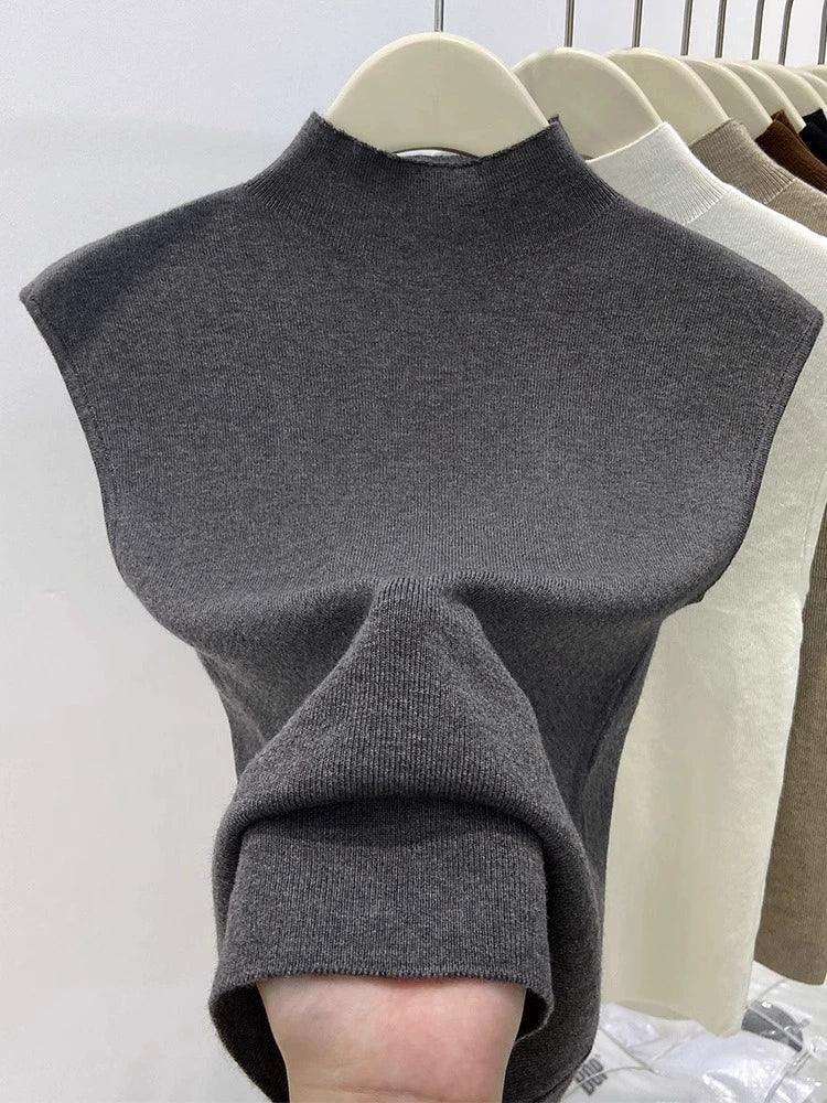 2024 Women's Half-High Collar Sleeveless Knitted Cardigan - ClubOn
