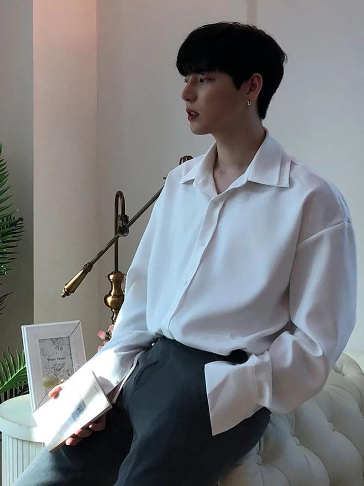 Men's Ice Silk Shirt, Long Sleeve Summer Loose Wine Red Shirt, Thin Inner Wear Trend - ClubOn