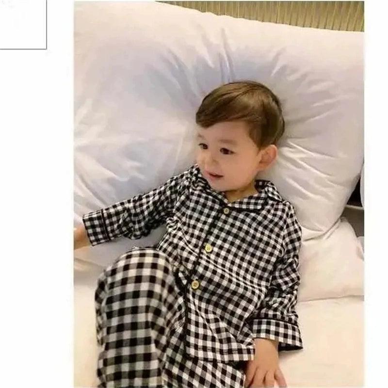 Classic Black & White Grid Pajama Set - Boys Baby Nighty - ClubOn